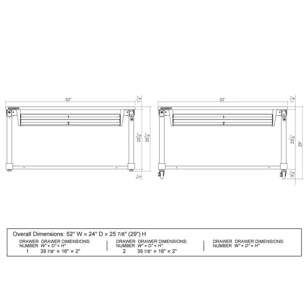 Husky 52 in. W x 24 in. D Steel 2-Drawer Adjustable Height Solid Wood Top Workbench Table in White 6 Husky 52 in. W x 24 in. D Steel 2-Drawer Adjustable Height Solid Wood Top Workbench Table in White - Image 4