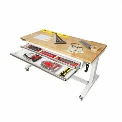 Husky 52 in. W x 24 in. D Steel 2-Drawer Adjustable Height Solid Wood Top Workbench Table in White 24 Husky 52 in. W x 24 in. D Steel 2-Drawer Adjustable Height Solid Wood Top Workbench Table in White -ToolHub Shop husky workbenches holt5202bj2 c3 1000