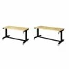 Husky Two Pack 52 in. and 62 in. Adjustable Height Work Tables with Solid Wood Tops in Black -ToolHub Shop husky workbenches holt52xdb12 holt62xdb12 64 1000