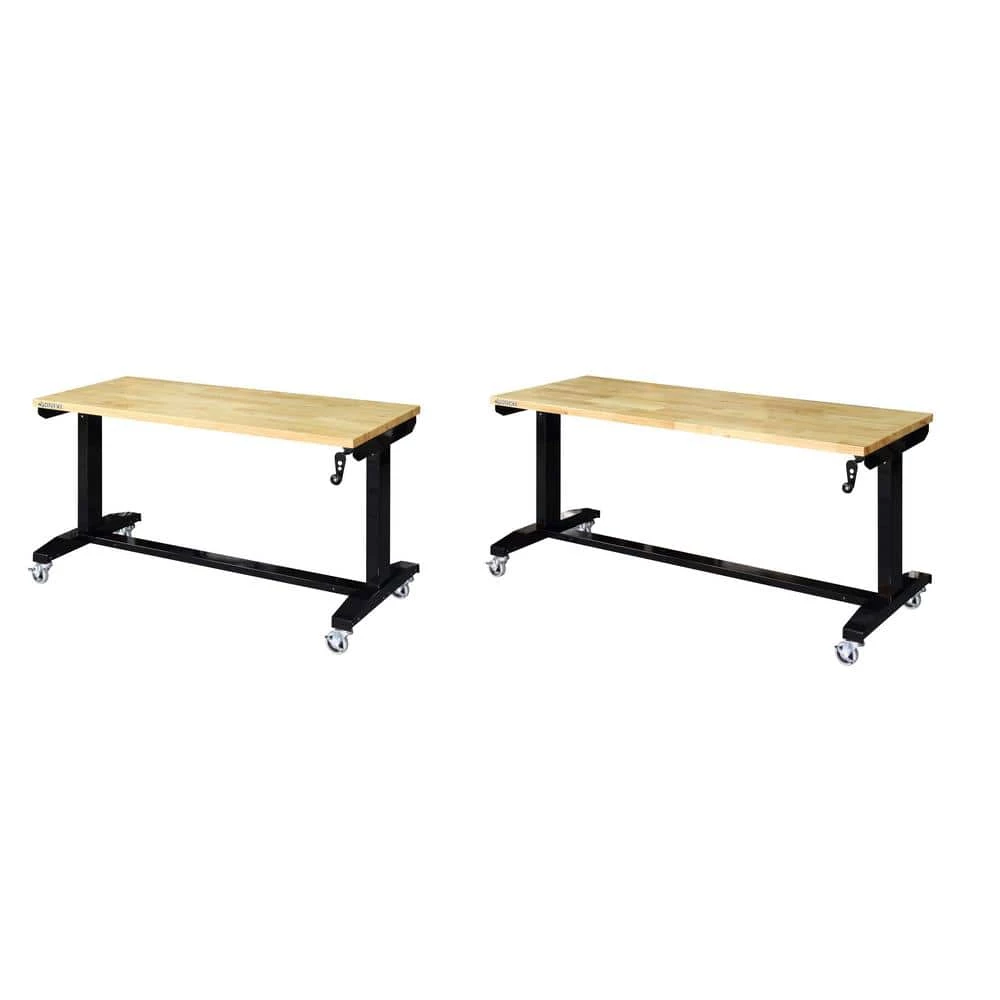 Husky Two Pack 52 in. and 62 in. Adjustable Height Work Tables with Solid Wood Tops in Black 3 Husky Two Pack 52 in. and 62 in. Adjustable Height Work Tables with Solid Wood Tops in Black