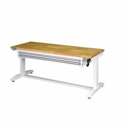Husky 62 in. Adjustable Height Work with 2-Drawers Table in White