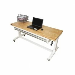 Husky 62 in. Adjustable Height Work with 2-Drawers Table in White -ToolHub Shop husky workbenches holt6202bj2 66 1000