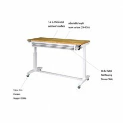 Husky 62 in. Adjustable Height Work with 2-Drawers Table in White -ToolHub Shop husky workbenches holt6202bj2 a0 1000