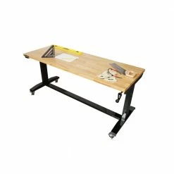 Husky 62 in. W x 24 in. D Adjustable Height Solid Wood Top Workbench Table in Black -ToolHub Shop husky workbenches holt62xdb12 c3 1000