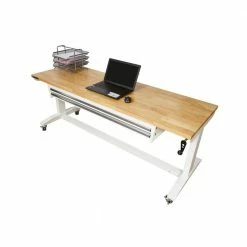 Husky 72 in. 2-Drawers Adjustable Height Work Table in White -ToolHub Shop husky workbenches holt7202bj2 66 1000