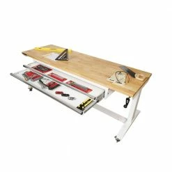 Husky 72 in. 2-Drawers Adjustable Height Work Table in White -ToolHub Shop husky workbenches holt7202bj2 d4 1000