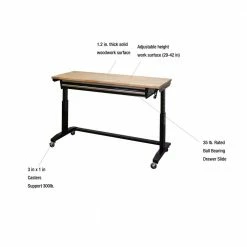 Husky 62 in. Adjustable Height Workbench Table with 2-Drawers in Black -ToolHub Shop husky workbenches hotl6202b12 a0 1000