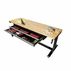 Husky 72 in. Adjustable Height Workbench Table with 2-Drawers in Black -ToolHub Shop husky workbenches hotl7202b12 77 1000