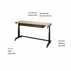 Husky 72 in. Adjustable Height Workbench Table with 2-Drawers in Black -ToolHub Shop husky workbenches hotl7202b12 a0 1000