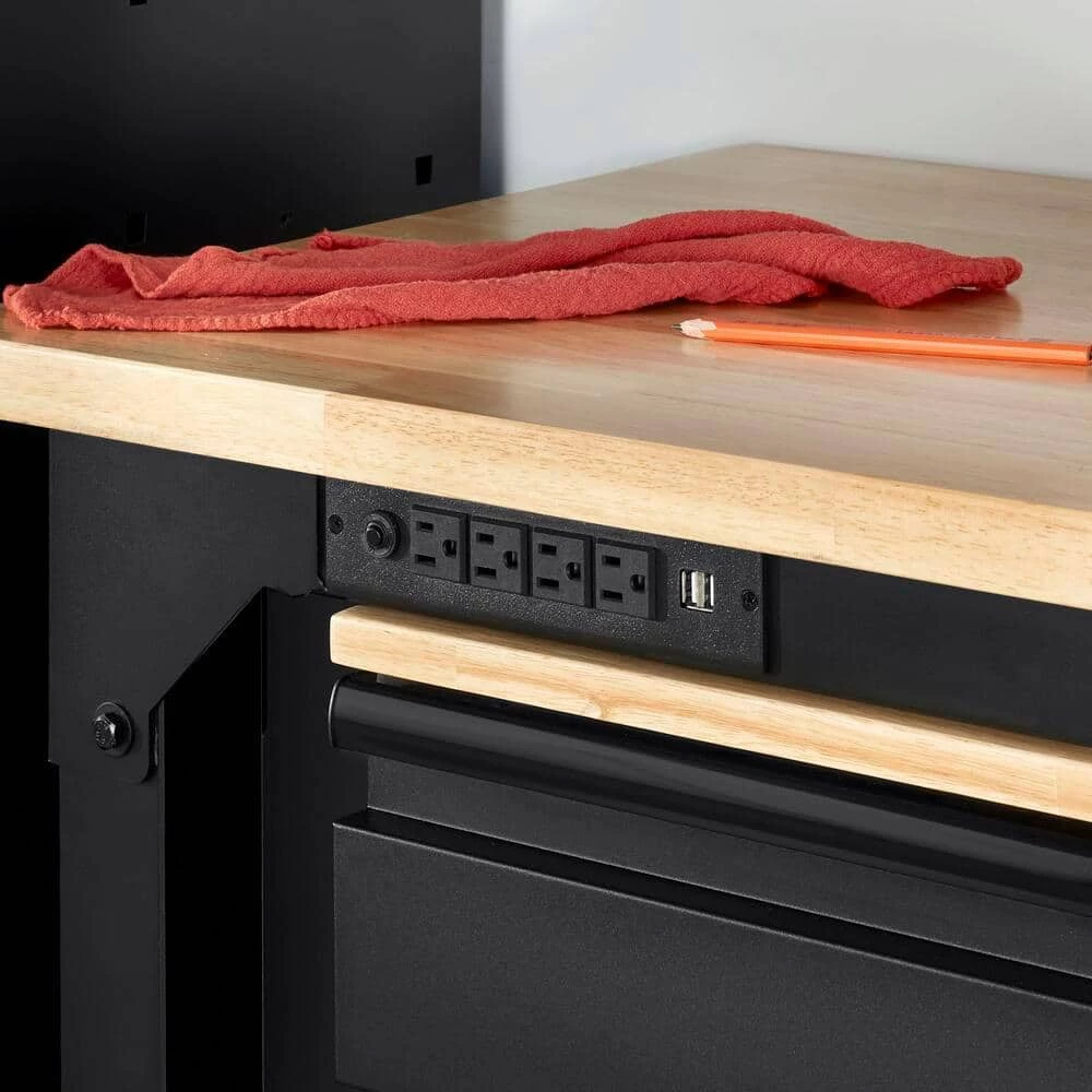 Husky 6 ft. Adjustable Height Solid Wood Top Workbench in Black for Heavy Duty Welded Steel Garage Storage System 7 Husky 6 ft. Adjustable Height Solid Wood Top Workbench in Black for Heavy Duty Welded Steel Garage Storage System - Image 5