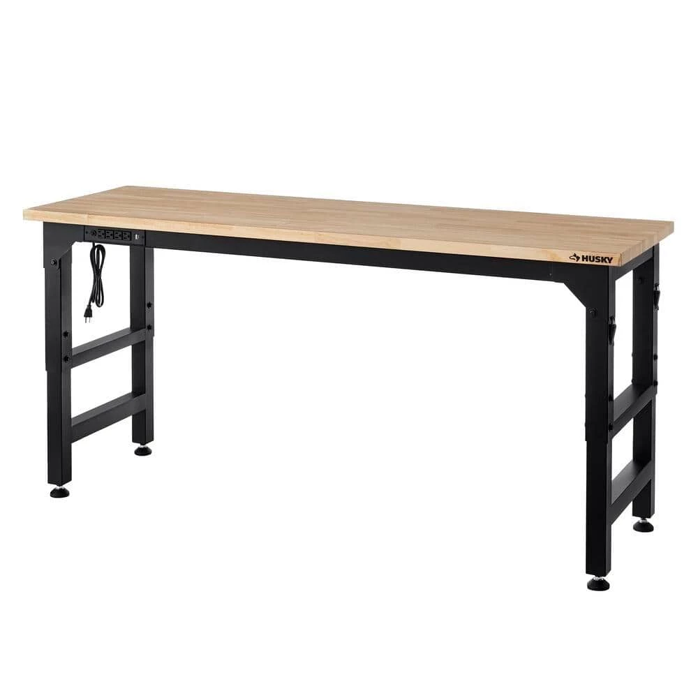 Husky 6 ft. Adjustable Height Solid Wood Top Workbench in Black for Heavy Duty Welded Steel Garage Storage System 3 Husky 6 ft. Adjustable Height Solid Wood Top Workbench in Black for Heavy Duty Welded Steel Garage Storage System