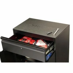 Husky Regular Duty Welded 24-Gauge Steel 1-Drawer 2-Door Garage Base Cabinet in Black (24 in. W x 33 in. H x 16 in. D) -ToolHub Shop matte black powder coating husky free standing cabinets g2401b us 44 1000