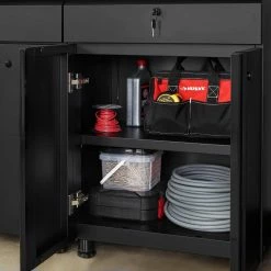Husky Regular Duty Welded 24-Gauge Steel 1-Drawer 2-Door Garage Base Cabinet in Black (24 in. W x 33 in. H x 16 in. D) -ToolHub Shop matte black powder coating husky free standing cabinets g2401b us 77 1000