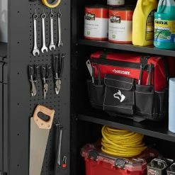 Husky Regular Duty Welded 24-Gauge Steel Freestanding Garage Cabinet in Black (31 in. W x 75 in. H x 20 in. D) -ToolHub Shop matte black powder coating husky free standing cabinets g3002l us 66 1000