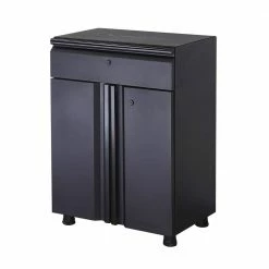 Husky Regular Duty Welded 24-Gauge Steel 1-Drawer 2-Door Garage Base Cabinet in Black (24 in. W x 33 in. H x 16 in. D)