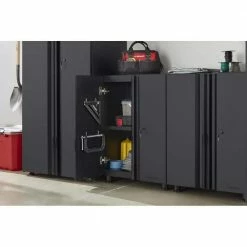 Husky Regular Duty Welded 24-Gauge Steel 2-Door Garage Base Cabinet in Black (24 in. W x 33 in. H x 16 in. D) -ToolHub Shop matte black powder coating husky free standing cabinets h24bc2door 31 1000