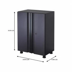 Husky Regular Duty Welded 24-Gauge Steel 2-Door Garage Base Cabinet in Black (24 in. W x 33 in. H x 16 in. D) -ToolHub Shop matte black powder coating husky free standing cabinets h24bc2door 76 1000