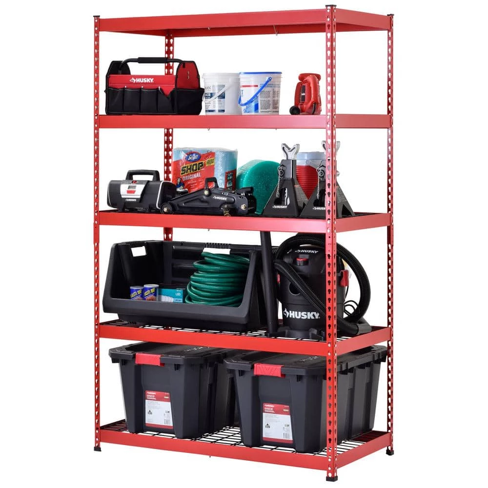Husky 5-Tier Heavy Duty Steel Garage Storage Shelving Unit in Red (48 in. W x 78 in. H x 24 in. D) 3 Husky 5-Tier Heavy Duty Steel Garage Storage Shelving Unit in Red (48 in. W x 78 in. H x 24 in. D)