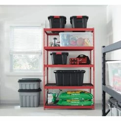 Husky 5-Tier Heavy Duty Steel Garage Storage Shelving Unit in Red (48 in. W x 78 in. H x 24 in. D) 22 Husky 5-Tier Heavy Duty Steel Garage Storage Shelving Unit in Red (48 in. W x 78 in. H x 24 in. D) -ToolHub Shop red black husky freestanding shelving units mr482478w5 r 66 1000