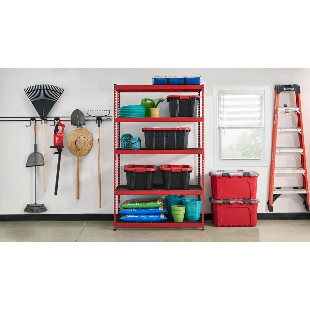 Husky 5-Tier Heavy Duty Steel Garage Storage Shelving Unit in Red (48 in. W x 78 in. H x 24 in. D) 4 Husky 5-Tier Heavy Duty Steel Garage Storage Shelving Unit in Red (48 in. W x 78 in. H x 24 in. D) - Image 2