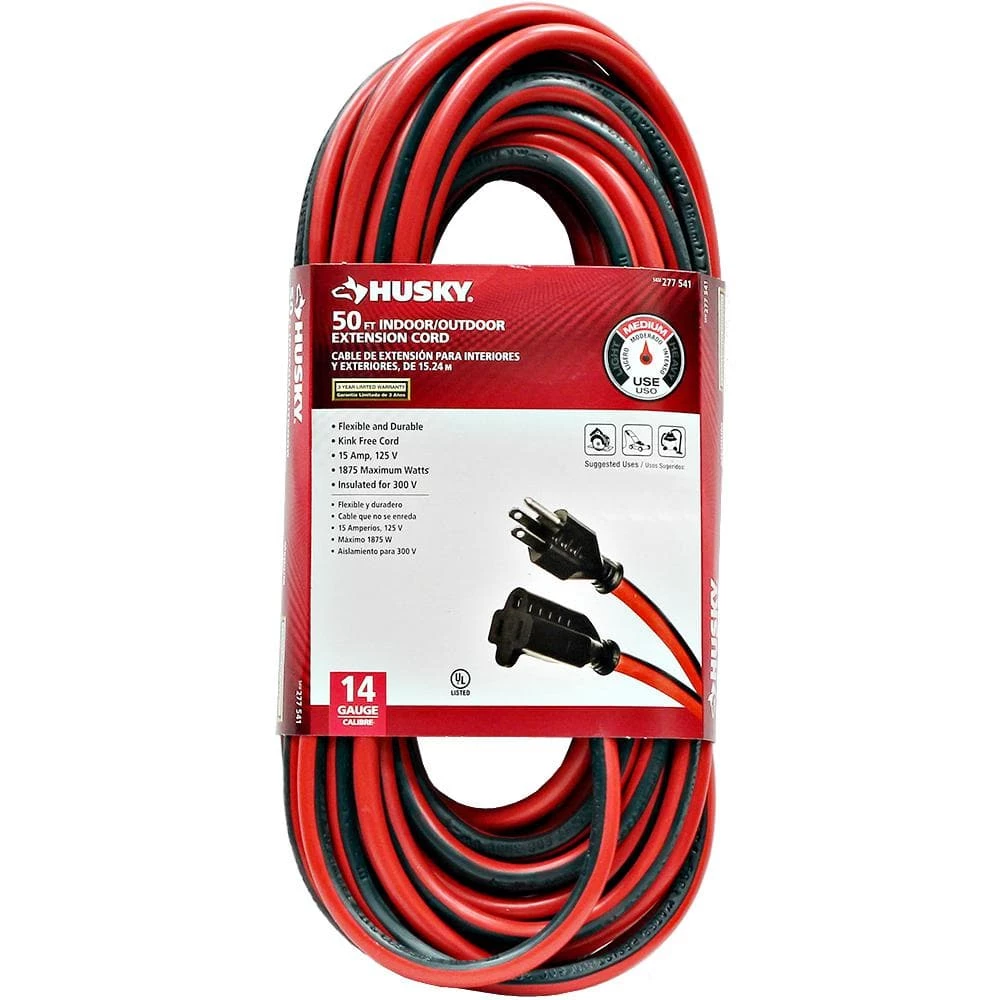 Husky 50 ft. 14/3 Medium-Duty Indoor/Outdoor Extension Cord 3 Husky 50 ft. 14/3 Medium-Duty Indoor/Outdoor Extension Cord