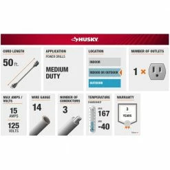 Husky 50 ft. 14/3 Extension Cord 12 Husky 50 ft. 14/3 Extension Cord -ToolHub Shop red black husky general purpose cords hw14350hrb 1d 1000