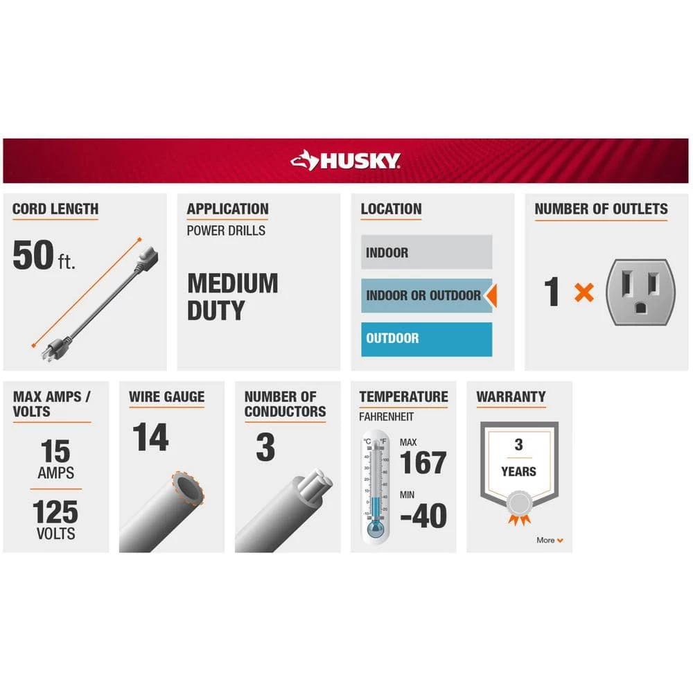 Husky 50 ft. 14/3 Extension Cord 7 Husky 50 ft. 14/3 Extension Cord - Image 5