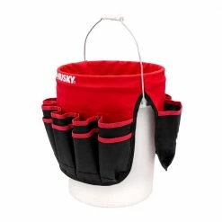 Husky 12 in. 30 Pocket Heavy Duty Bucket Jockey 5 Gallon In-Bucket Storage Tool Bag -ToolHub Shop red black husky tool bags hd10030 th c3 1000