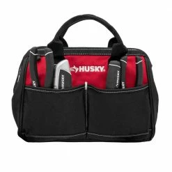 Husky 12 in 4 Pocket Zippered Tool Bag -ToolHub Shop red black husky tool bags hd60012 th c3 1000