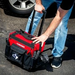 Husky 14 in. 13 Pocket Rolling Tool Bag -ToolHub Shop red black husky tool bags hd65014 th fa 1000