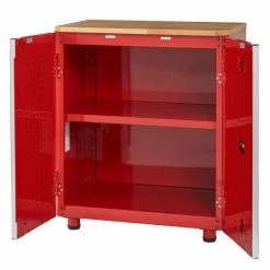Husky Ready-to-Assemble 24-Gauge Steel 2-Door Garage Base Cabinet in Red (28 in. W x 32 in. H x 18 in. D) -ToolHub Shop red husky free standing cabinets g2802br us 1d 1000