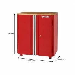 Husky Ready-to-Assemble 24-Gauge Steel 2-Door Garage Base Cabinet in Red (28 in. W x 32 in. H x 18 in. D) -ToolHub Shop red husky free standing cabinets g2802br us a0 1000