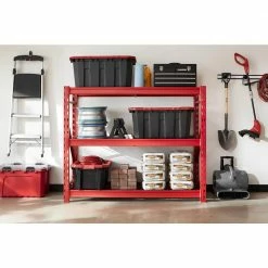 Husky 3-Tier Heavy Duty Industrial Welded Steel Garage Storage Shelving Unit in Red (65 in. W x 54 in. H x 24 in. D) -ToolHub Shop red husky freestanding shelving units hbr652454w3 r e1 1000
