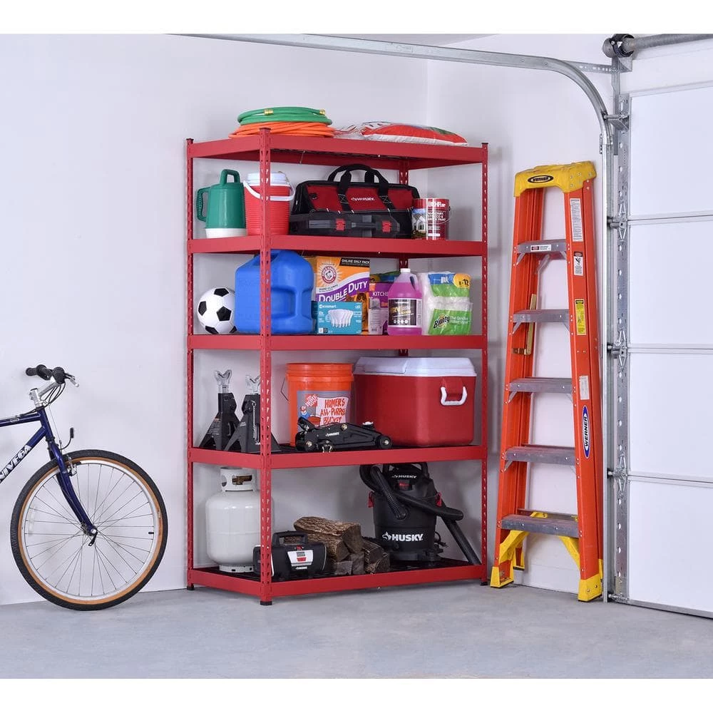 Husky 5-Tier Heavy Duty Boltless Steel Garage Storage Shelving Unit in Red (48 in. W x 78 in. H x 24 in. D) 4 Husky 5-Tier Heavy Duty Boltless Steel Garage Storage Shelving Unit in Red (48 in. W x 78 in. H x 24 in. D) - Image 2