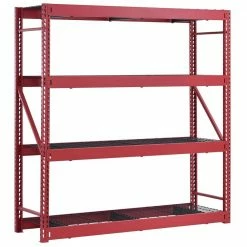 Husky 4-Tier Industrial Duty Steel Freestanding Garage Storage Shelving Unit in Red (77 in. W x 78 in. H x 24 in. D) 18 Husky 4-Tier Industrial Duty Steel Freestanding Garage Storage Shelving Unit in Red (77 in. W x 78 in. H x 24 in. D) -ToolHub Shop red husky freestanding shelving units n2w772478w4r 40 1000