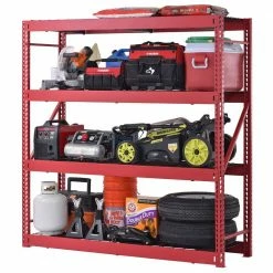 Husky 4-Tier Industrial Duty Steel Freestanding Garage Storage Shelving Unit in Red (77 in. W x 78 in. H x 24 in. D)