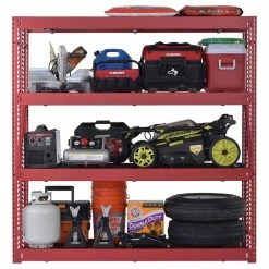 Husky 4-Tier Industrial Duty Steel Freestanding Garage Storage Shelving Unit in Red (77 in. W x 78 in. H x 24 in. D) 19 Husky 4-Tier Industrial Duty Steel Freestanding Garage Storage Shelving Unit in Red (77 in. W x 78 in. H x 24 in. D) -ToolHub Shop red husky freestanding shelving units n2w772478w4r a0 1000