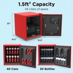 Husky 1.5 Cu. ft. 40-Can Solid Door Freestanding Countertop Quiet Mini Fridge with Reversible Door without Freezer (Red) -ToolHub Shop red husky mini fridges osfs007 rm c3 1000