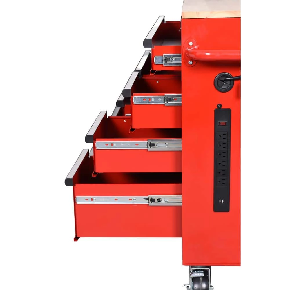 Husky 42 in. W x 18.1 in. D 8-Drawer Red Mobile Workbench Cabinet with Solid Wood Top 13 Husky 42 in. W x 18.1 in. D 8-Drawer Red Mobile Workbench Cabinet with Solid Wood Top - Image 11