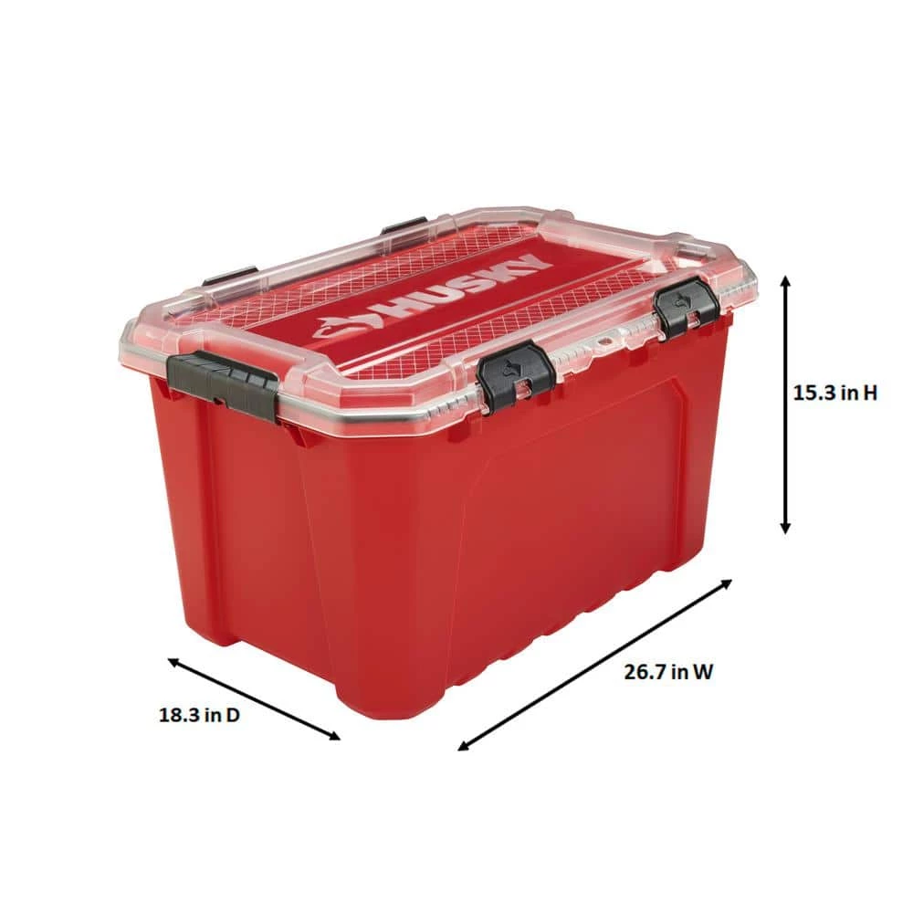 Husky 20-Gal. Professional Duty Waterproof Storage Container with Hinged Lid in Red 5 Husky 20-Gal. Professional Duty Waterproof Storage Container with Hinged Lid in Red - Image 3