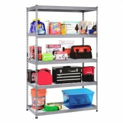 Husky 5-Tier Heavy Duty Steel Garage Storage Shelving Unit in Silver (48 in. W x 78 in. H x 24 in. D) 21 Husky 5-Tier Heavy Duty Steel Garage Storage Shelving Unit in Silver (48 in. W x 78 in. H x 24 in. D) -ToolHub Shop silver husky freestanding shelving units mr482478w5 1d 1000