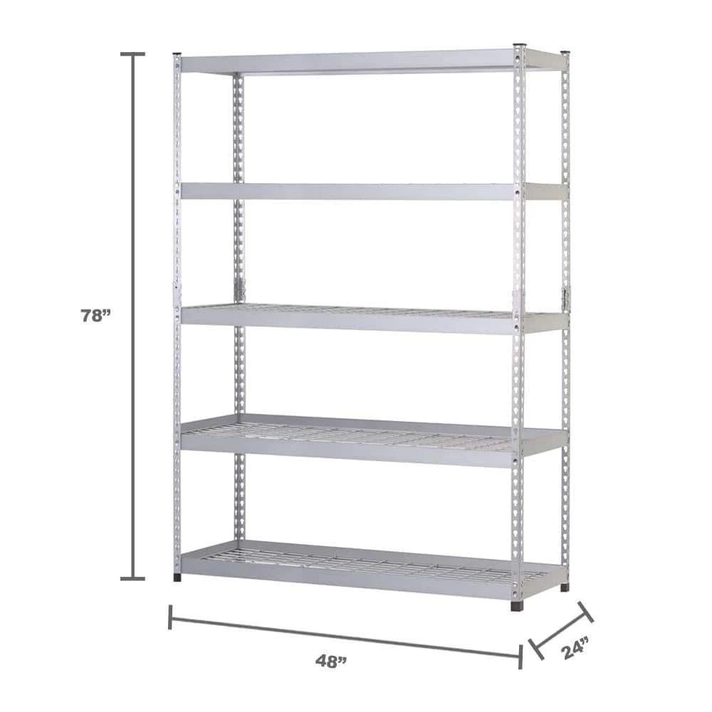 Husky 5-Tier Heavy Duty Steel Garage Storage Shelving Unit in Silver (48 in. W x 78 in. H x 24 in. D) 6 Husky 5-Tier Heavy Duty Steel Garage Storage Shelving Unit in Silver (48 in. W x 78 in. H x 24 in. D) - Image 4