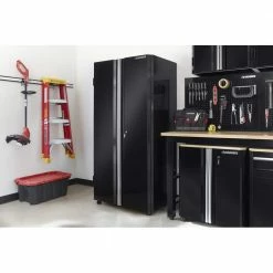 Husky Ready-to-Assemble 24-Gauge Steel Garage Gear Cabinet in Black (36 in. W x 72 in. H x 24 in. D) -ToolHub Shop smooth glossy black powder coating husky free standing cabinets g3624w us 31 1000