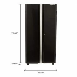 Husky Ready-to-Assemble 24-Gauge Steel Garage Gear Cabinet in Black (36 in. W x 72 in. H x 24 in. D) -ToolHub Shop smooth glossy black powder coating husky free standing cabinets g3624w us 76 1000