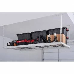 Husky Adjustable Height Overhead Ceiling Mount Garage Rack in White (42 in. H x 96 in. W x 32 in. D)