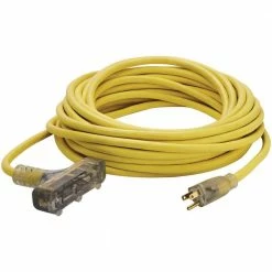 Husky 50 ft. 12/3 Lighted Triple Tap Extension Cord -ToolHub Shop yellow husky general purpose cords 76050hy d4 1000