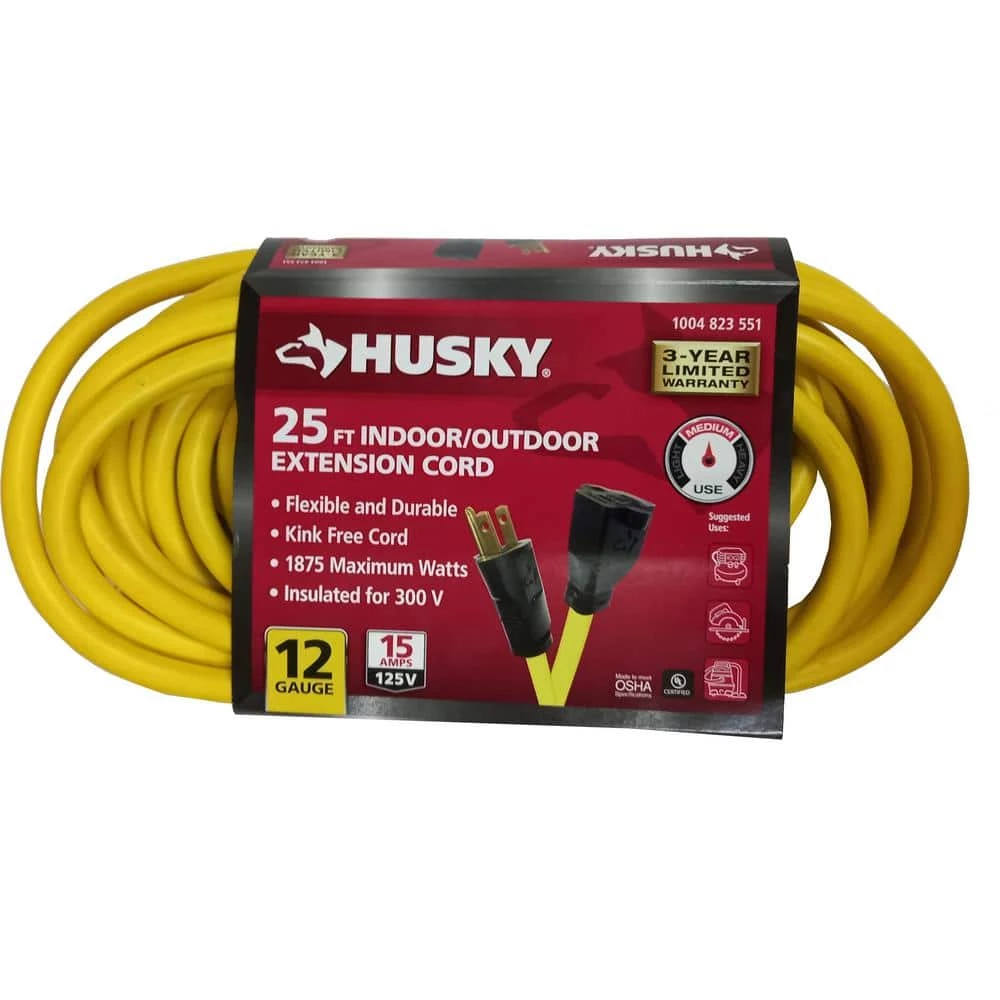 Husky 25 ft. 12/3 Extension Cord, Yellow 5 Husky 25 ft. 12/3 Extension Cord, Yellow - Image 3